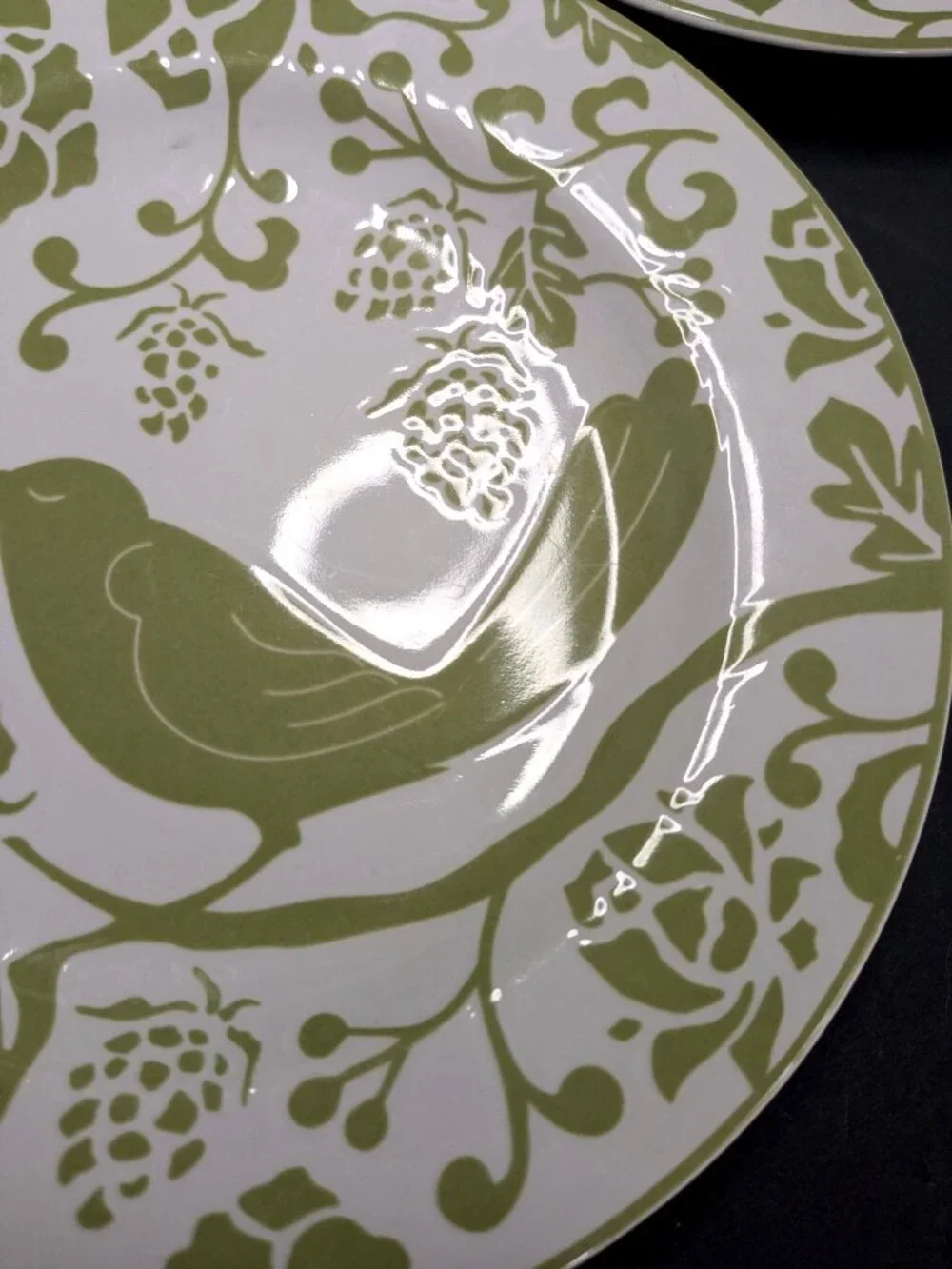 Pier 1 Imports Green Bird Stoneware 8” Luncheon Salad Dessert Plates Set Of 3